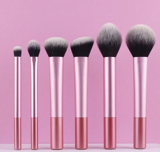 BROCHAS MAQUILLAJE SET DE 6 BROCHAS COLOR ROSA